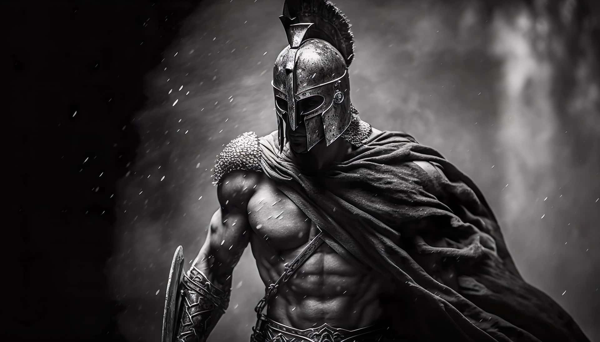 Spartan warrior with well-defined abdominal muscles